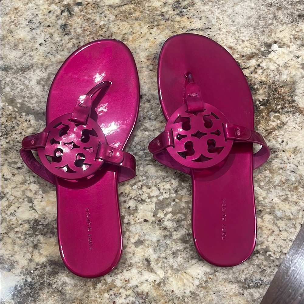 Tory Burch Pink Sandals with Iconic Medallion Design
